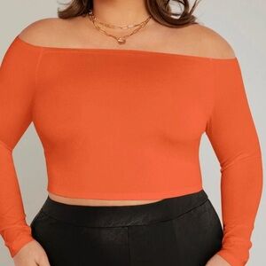 Final markdown! 
Orange stretchy knit, off shoulder top - 4X